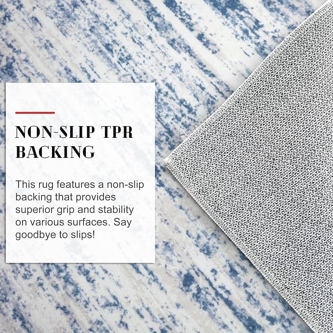 Lansny Modern Abstract Hallway Runner Rug, Blue White Washable Kitchen Runner Non-Slip Soft 2x8 Runner Rug Thin Print Faux Wool Carpet for Entryway Bedroom Laundry Room Indoor Home Decor