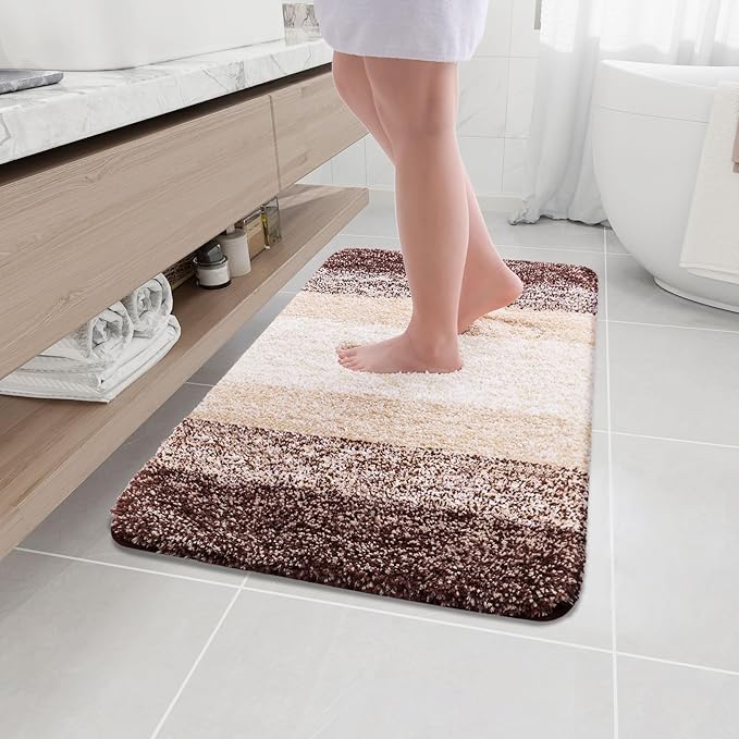 Arotive Microfiber Bathroom Rugs, Shaggy Soft and Absorbent Bath Rug, Non-Slip, Thick Plush Machine Washable Dry Bath Mats for Bathroom, Tub and Shower, 36x24, Brown, Rectangular