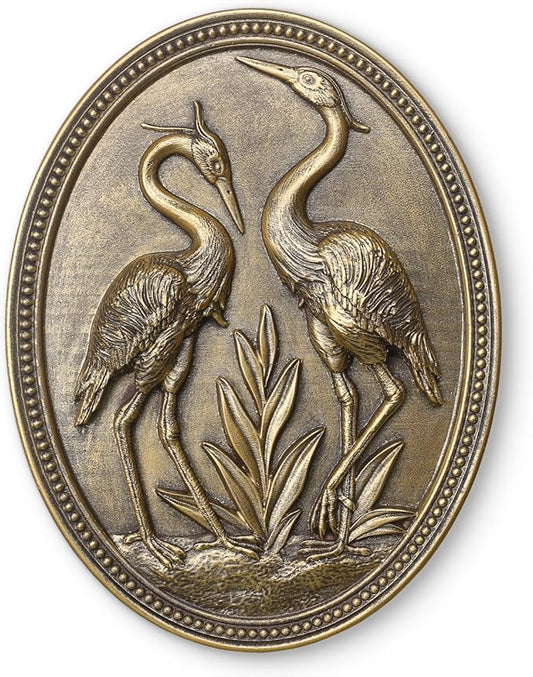 Vintage Crane Wall Sculpture, Antique Wall Decor, Crane Wall Art, Hand Painted Wall Decoration with Embossed Couple Birds Design, Vintage Wall Decor for Living Room Bedroom Dining Room Hallway, Housewarming Gifts