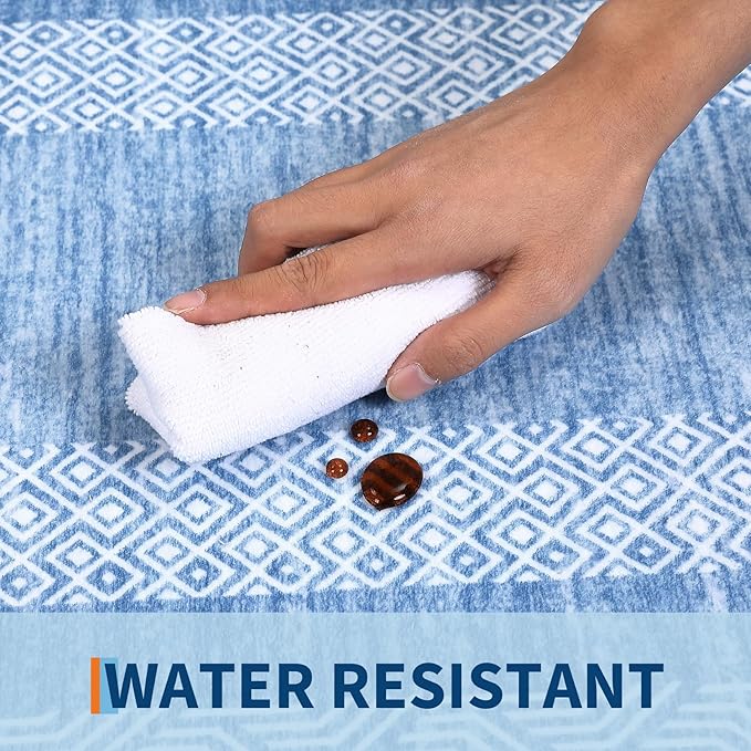 GarveeHome Washable 2.5x10 Kitchen Runner Rug, Easy Clean Geometri Rugs for Hallway Entryway, Indoor Outdoor Non Slip Rug Farmhouse Morden Carpet Door Mat Area Rug for Laundry Room Light Blue