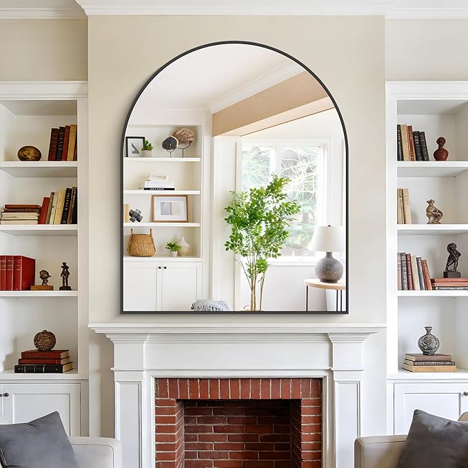 Arched Mirror, 40’’x48’’ Black Arch Mirror for Bathroom, Large Arched Bathroom Mirror with Frame, Modern Wall Mounted Mirror for Over Sink Mantle Bedroom Vanity Living Room Entryway