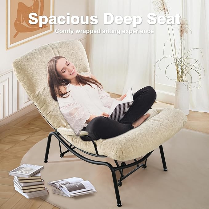 ovios Glider Rocking Chair with Ottoman, Mid-Century Modern Recliner Chair with Footrest, Comfy Gliding Rocker Lazy Accent Armchair for Living Room Bedroom, Cloud Plush Velvet, Beige