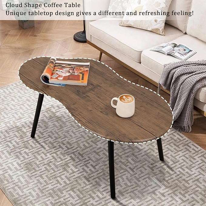 Small Coffee Table Irregular Wood Grain Desktop Coffee Tables Simple Modern Cloud Shaped Center Table Floor Standing Table for Living Room, Home Office