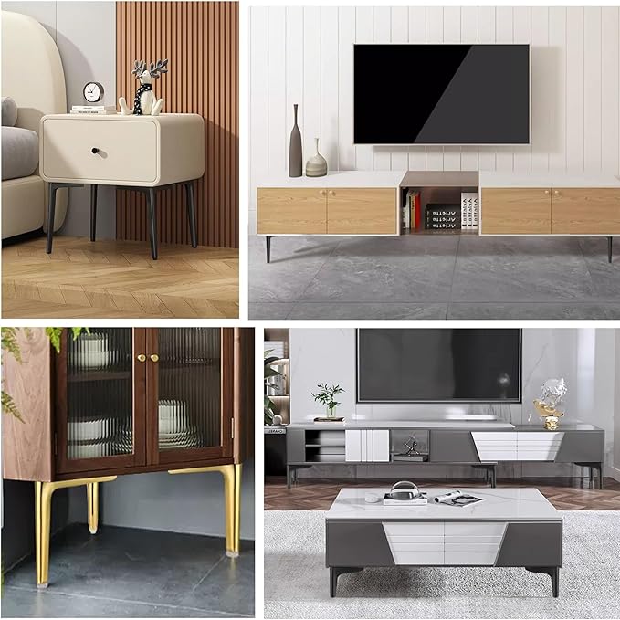 9.8 inch/25cm Brushed Gold Metal Furniture Legs Set of 4, DIY Replacement for Cabinet Legs, Sofa Legs, Chair Legs