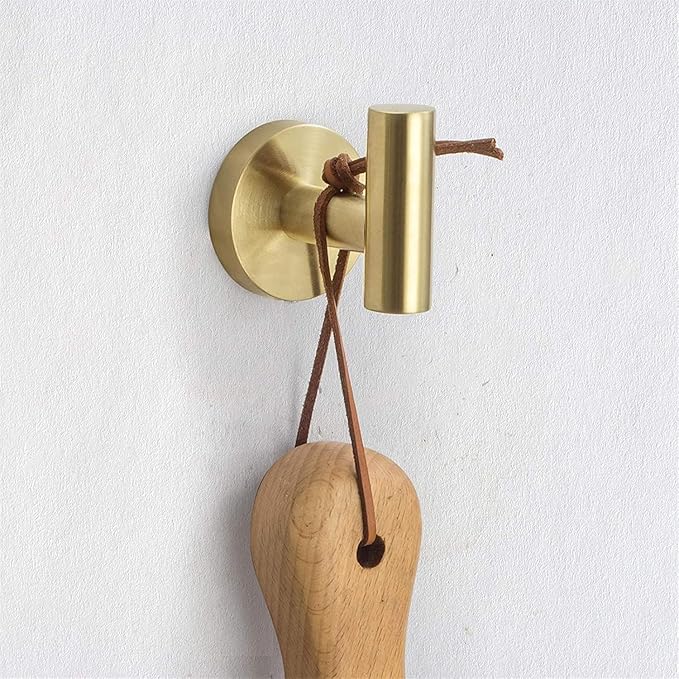 Nolimas Bathroom Towel Hooks, SUS 304 Stainless Steel Coat Hook Round Clothes Towel Coat Robe Hook Cabinet Closet Door Sponges Holder for Bath Kitchen Garage Hotel, Wall Mounted, Brushed Gold, 4Pack