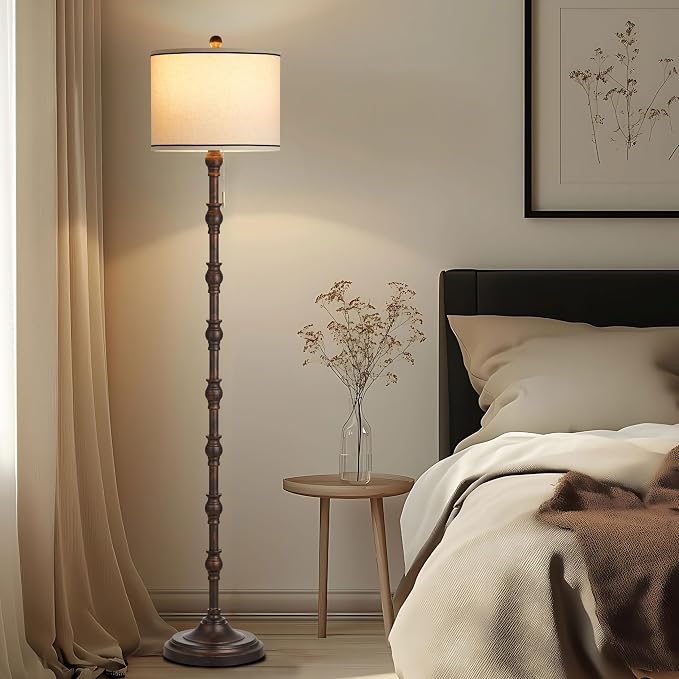 63.5'' Floor Lamps for Living Room, Farmhouse Floor Lamp for Bedroom with 3 Color Temperatures, Vintage Standing Lamps for Living Room, Living Room Light, Chain Switch, Bulb Included, Black