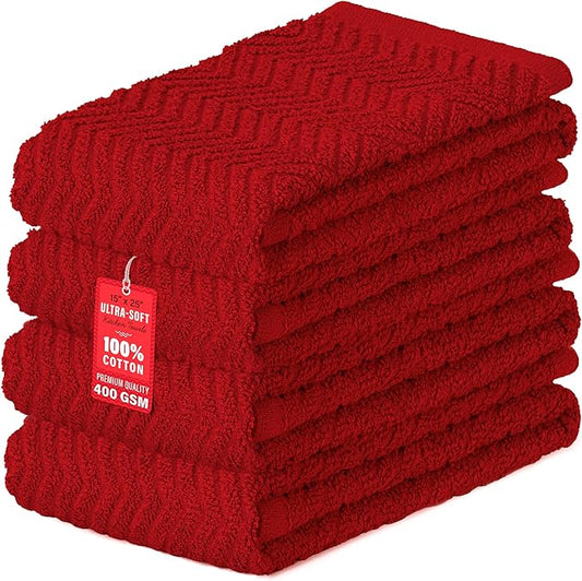 DecorRack 4 Pack Kitchen Towels, 100% Cotton Dish Towels, 15 x 25 Inch Absorbent Kitchen Towels for Drying Dishes, Hand Towels, Kitchen Cleaning Cloths, Red (Set of 4)