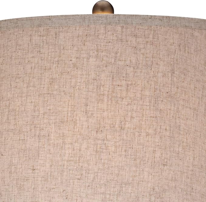 360 Lighting St. Claire Mid Century Modern Table Lamp 30 3/4" Tall Wood Brown Open Vase Taupe Fabric Drum Shade for Bedroom Living Room House Bedside Nightstand Home Office Entryway Family