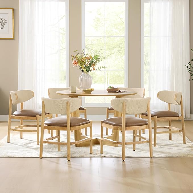CHITA 47-inch Round Dining Table for 4, Modern Kitchen Table with Solid Rubberwood Legs, Easy Assembly Circle Table for Kitchen, Dining Room, Farmhouse(Oak)