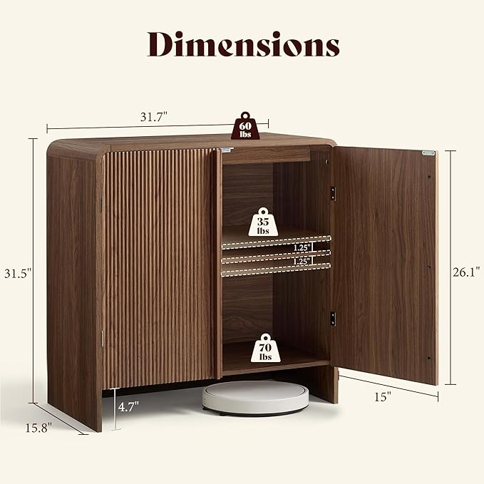 AMERLIFE 3-Piece Fluted Buffet Cabinet with Storage, Modern Sideboard Cabinet with Doors & Adjustable Shelf, Console Table & Credenza for Living Room, Kitchen & Entryway, Brown