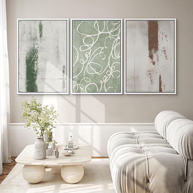 SIGNWIN Framed Canvas Print Wall Art Set Industrial Pastel Paint Strokes Abstract Geometric Illustrations Minimalism Modern Art Decorative Boho for Living Room, Bedroom, Office - 24"x36"x3 White