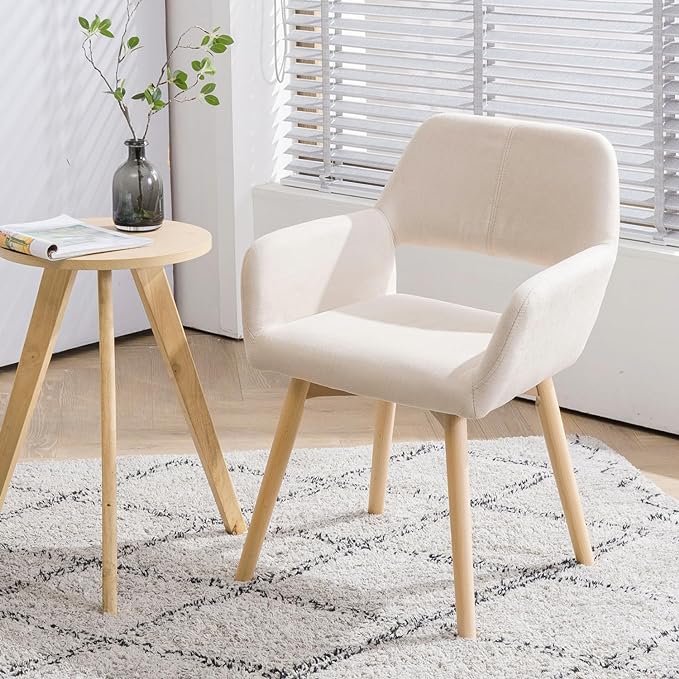 Mid Century Modern Dining Chairs Set of 2 & 4 & 6 Comfy Accent Chair Upholstered Kitchen Dining Living Room Chairs for Bedrooms Waiting Room Home Arm Desk Chair No Wheels (Beige, 2)