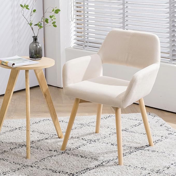 Mid Century Modern Dining Chairs Set of 6 & 4 & 2 Comfy Accent Chair Upholstered Kitchen Dining Living Room Chairs for Bedrooms Waiting Room Home Arm Desk Chair No Wheels (Beige, 6)