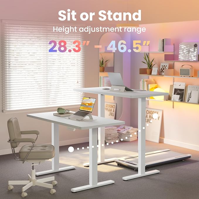 HUANUO Electric Standing Desk,40" x 24" Height Adjustable Desk, 4 Memory Height Settings, Sit to Stand Up Desk for Home Office, with Headphone Hook, Cable Manager, White