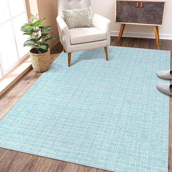 Washable Rug 5x7 Area Rug for Living Room Bedroom Rug Modern Contemporary Large Area Rug Non Slip Throw Rugs Soft Faux Wool Low Pile Stain Resistant Carpet for Dining Room 5'x7' Mint Green