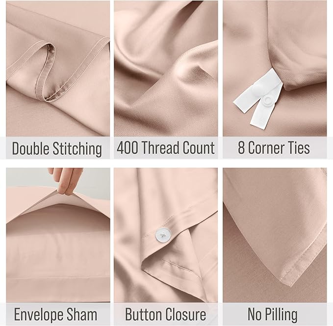 Bella Coterie Luxury Bamboo Viscose Queen Size Duvet Cover Set | 100% Organically Grown | Corner Ties | Ultra Soft | Cooling | Two Pillow Shams | 90 x 94 | No Insert [Dusty Rose]