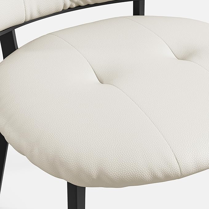 Upholstered Kitchen Dining Chairs Set of 2, Modern PU Leather Dining Chairs with Comfortable Round Seat & Metal Legs, Easy Assembly, Kitchen Living Room Lounge Restaurant, Beige