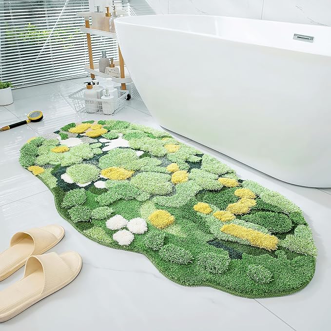 UKELER Moss Area Rugs, 3D Grass Moss Runner Rug for Laundry Room Soft Shag Non Slip Washable Bath Rugs Mats for Bedroom Living Room Kids Playroom Hallway Kitchen 55''x27.5''