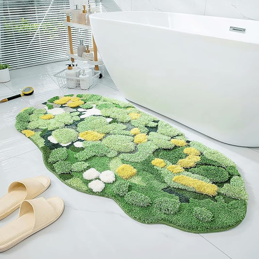 UKELER Moss Area Rugs, 3D Grass Moss Runner Rug for Laundry Room Soft Shag Non Slip Washable Bath Rugs Mats for Bedroom Living Room Kids Playroom Hallway Kitchen 55''x27.5''