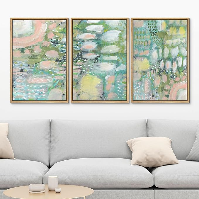 MUDECOR Framed Wall Art Print Set Vibrant Textured Abstract Multi-Colored Illustrations Modern Art Boho Decorative Colorful Chic for Living Room, Bedroom, Office - 16"x24"x3 Natural