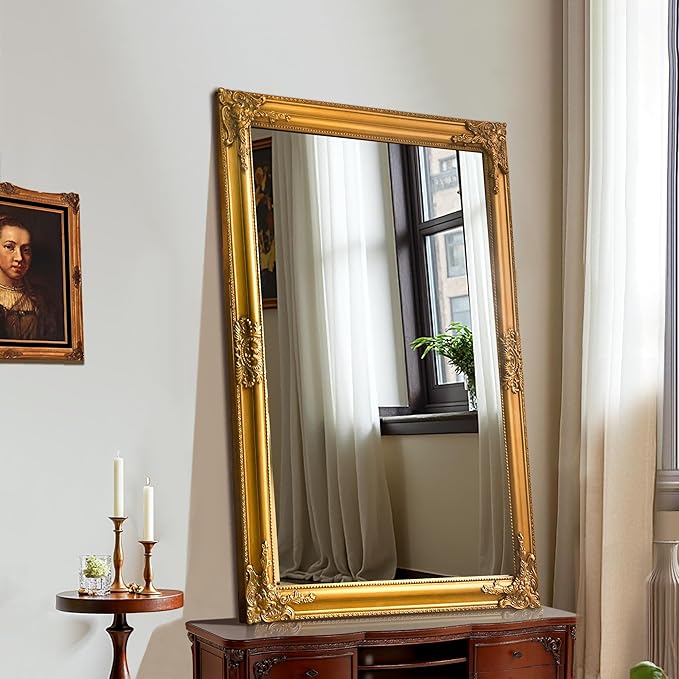Vintage Gold Mirror for Wall, 28"x40" Antique Decorative Baroque Mirror with Imitation Metal Frame, Ornate Decorative Wall Mirror Decor for Entryway, Fireplace, Living Room, Hallway, Bathroom