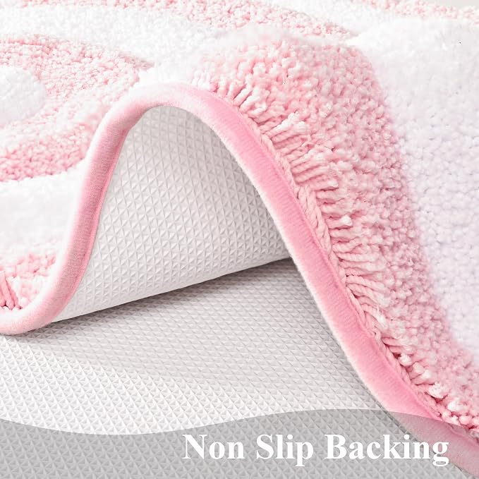 QJHOMO Pink and White Cute Bathroom Rugs Non Slip Bath Mat Modern Aesthetic Bathroom Decor, Geometric Striped Bath Rug Fluffy Floor Mats, Thick Microfiber Carpet Machine Washable (20x32 inch)