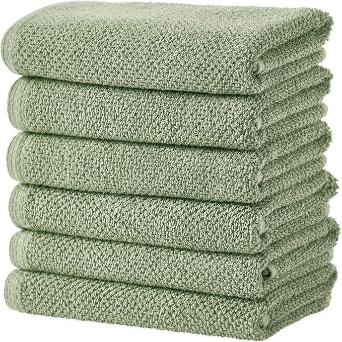 Great Bay Home 100% Cotton 6 Pack 26x16 Hand Towel Set - Absorbent, Quick-Drying, Durable Towels for Bathroom Decor - Low-Twist, Two-Ply Fibers (Eucalyptus)