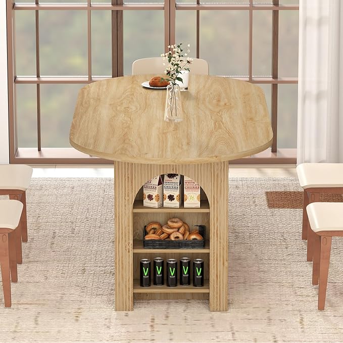 70.8" Oval Dining Table with Dual Side Storage Shelves, Wooden Table for 4–6 People, Modern Farmhouse Round Dinner Tables for Kitchen Living Room (Natural, Table Only)