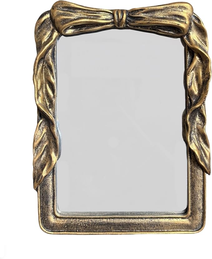 Vintage Rectangular Vanity Desk Mirror - 8x6Inch Wall-Mounted & Tabletop Decorative Ornate Gold Accent Retro Makeup Mirror for Bedroom Dresser Living Room Bathroom Dorm Champagne Gold