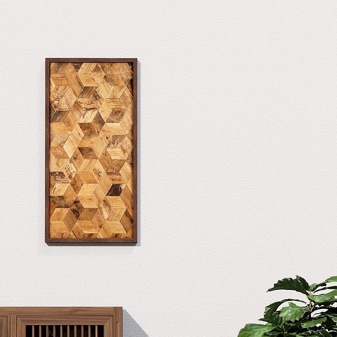 CONSDAN Wood Wall Decor | USA Grown Hardwood, Rustic Wooden Wall Art, Home Decorations for Living Room and Bedroom Aesthetic, Framed and Ready to Hang, Hexagon, 36" x 18"
