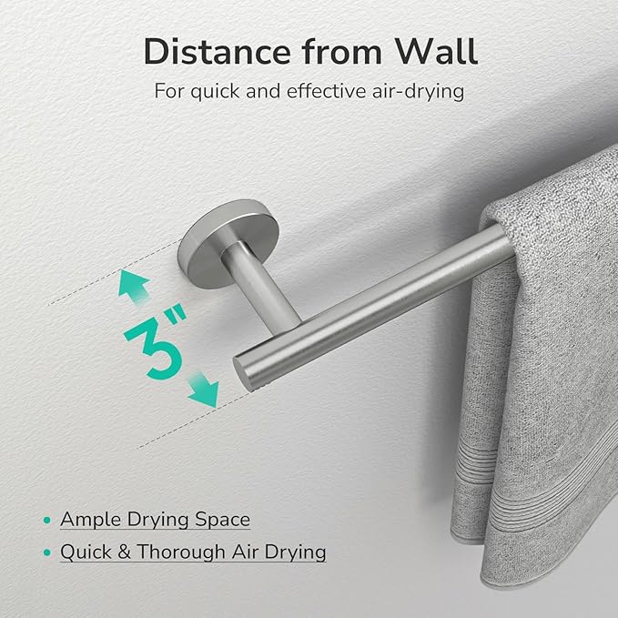 USHOWER Brushed Nickel Hand Towel Bar, 9-Inch Towel Racks for Bathroom Wall-Mounted, SUS304 Stainless Steel Towel Rod (Total Length 11-Inch)