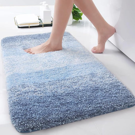 Arotive Microfiber Bathroom Rugs, Shaggy Soft and Absorbent Bath Rug, Non-Slip, Thick Plush Machine Washable Dry Bath Mats for Bathroom, Tub and Shower, 30x17, Light Blue, Rectangular