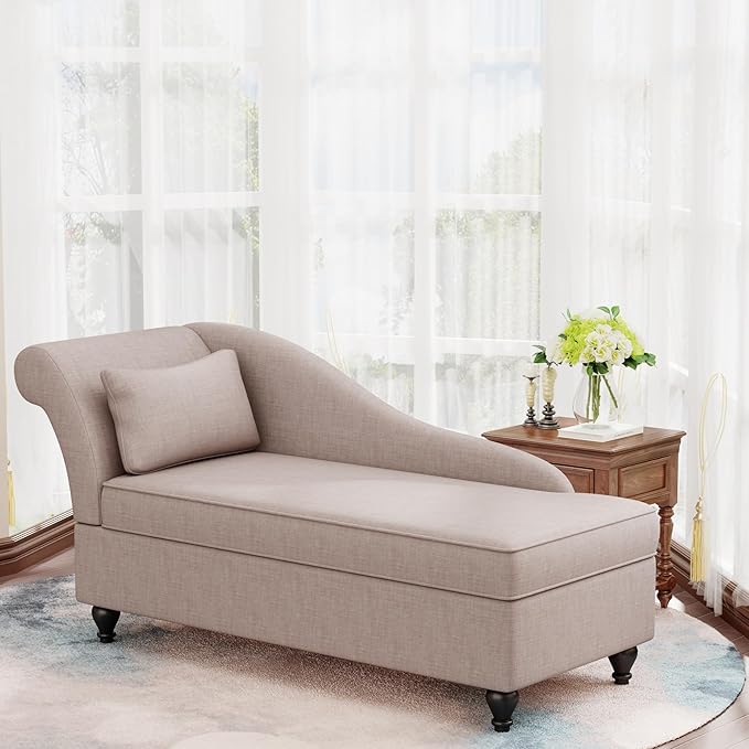 Storage Chaise Lounge Indoor Upholstered Sofa Recliner Lounge Chair for Bedroom Living Room Tan Fabric (Left Armrest)