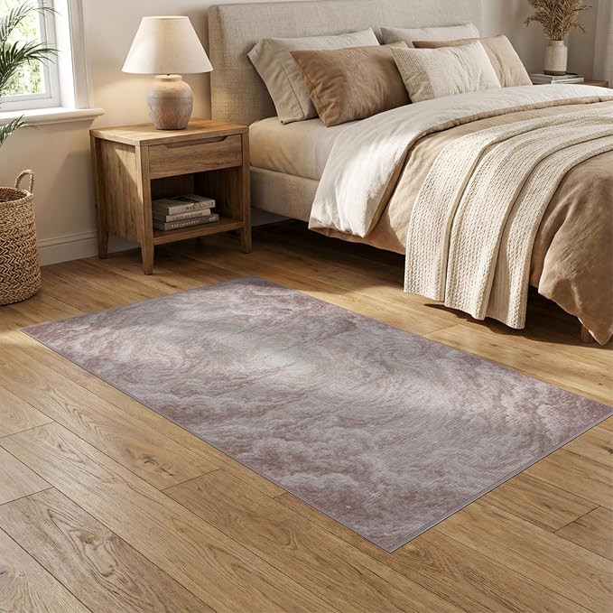 5'x7' Washable Flatwoven Rug, Light Beige Abstract Swirl Stain Resistant Area Rug for Guest Room, Lounge, Apartment, Non-Slip Low Profile Floor Covering | Ref:2208261