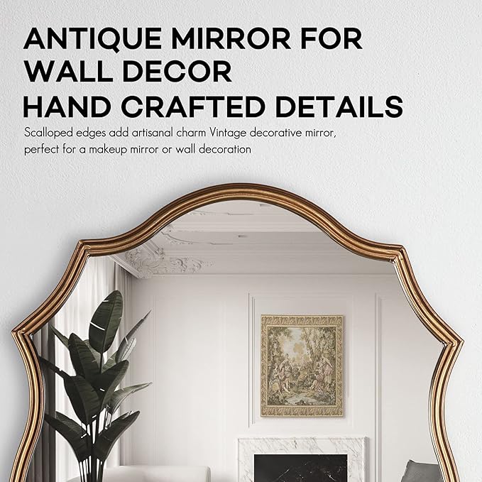 Wall Mirror in Vintage Golden, Decorative 20"x30" Accent Vanity Mirrors, Wall Mounted Mirror Antique Brass Metal Frame for Living Room Bedroom Bathroom Entryway Stairway Kitchen