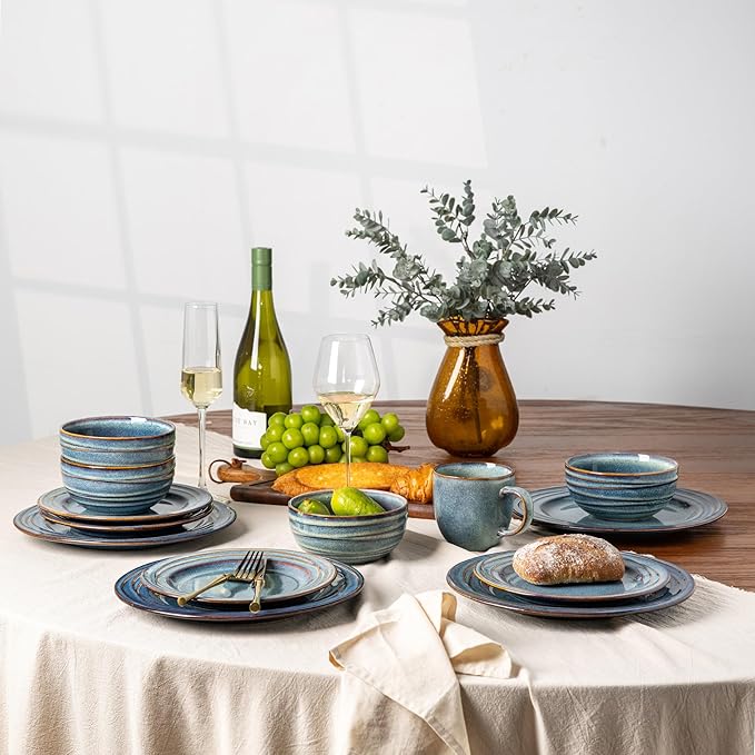 GBHOME Ceramic Dinnerware Sets,12 pcs Embossed Elegant Stoneware Plates and Bowls Sets, Housewarming Wedding Gift | Dishwasher & Microwave Safe | Dishes Set Service for 4