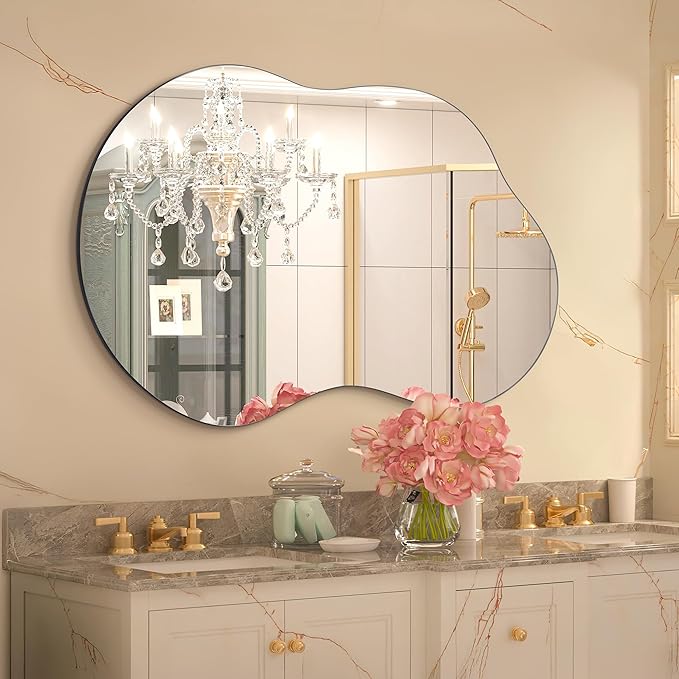 Bathroom Mirror - Irregular Wall Mirrors Decorative 24"x36" Asymmetrical Tempered Glass Frameless for Vanity, Bedroom, Living Room, Cloakroom, Entryway