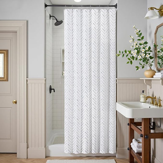 jinchan Small Stall Blue and White Shower Curtain 36x72 Inches Inky Herringbone Chevron Zig Zag Waterproof Fabric Modern Farmhouse Shower Curtains for Bathroom with 7 Hooks