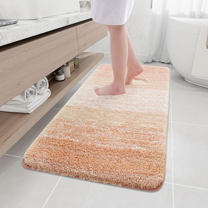 Arotive Microfiber Bathroom Rugs, Shaggy Soft and Absorbent Bath Rug, Non-Slip, Thick Plush Machine Washable Dry Bath Mats for Bathroom, Tub and Shower, 54x24, Peach, Rectangular
