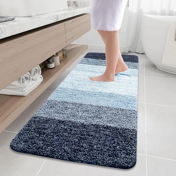 Arotive Microfiber Bathroom Rugs, Shaggy Soft and Absorbent Bath Rug, Non-Slip, Thick Plush Machine Washable Dry Bath Mats for Bathroom, Tub and Shower, 70x24, Dark Blue, Rectangular