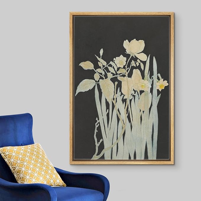 Woodrose Framed Canvas Print Wall Art Minimalist Floral Silhouettes Elegant Botanical Line Illustrations Modern Art Minimalist 3D Colorful Ultra for Living Room, Bedroom, Office - 24"x36" NATURAL