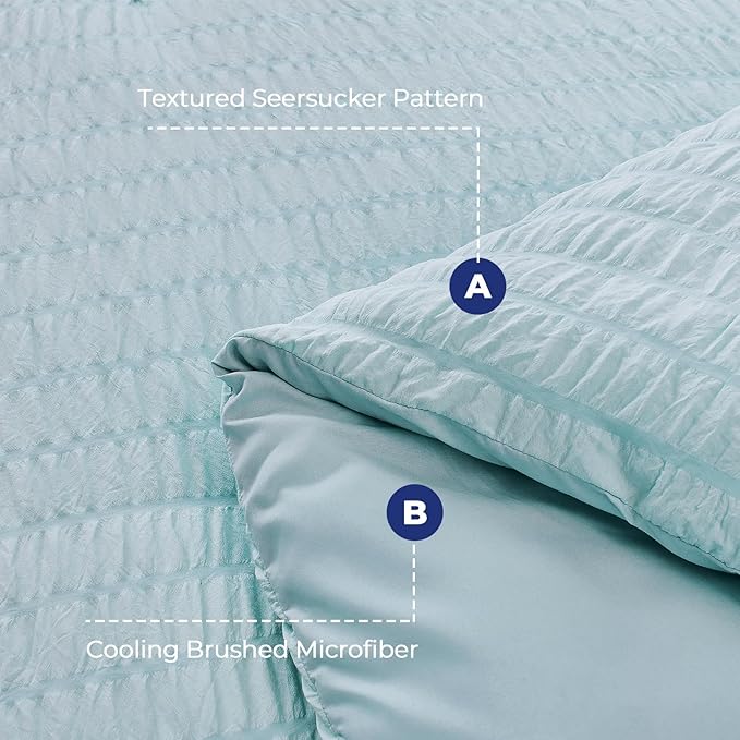 HYMOKEGE Lake Blue Full Size Comforter Sets Seersucker 7 Pieces, All Season Luxury Bed in a Bag for Bedroom, Bedding Set with Comforters, Sheets, Pillowcases & Shams