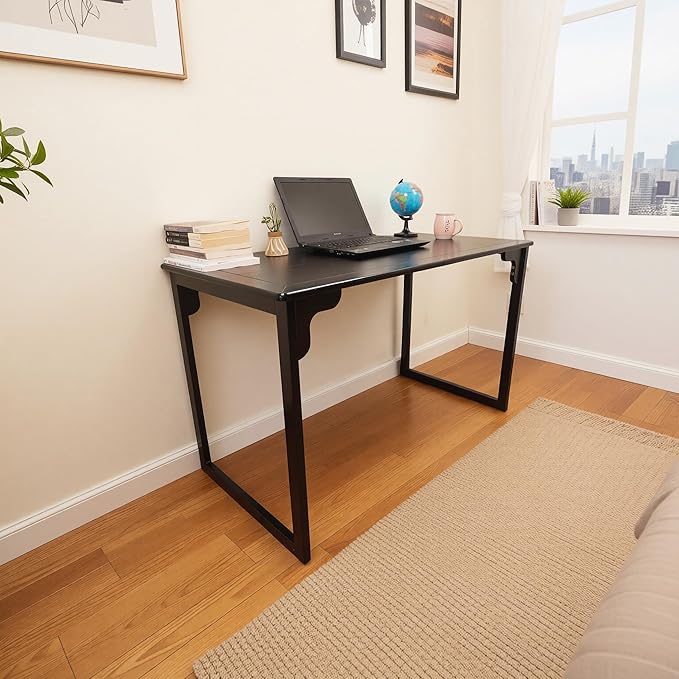 Solid Wood Desk with Drawer, Small Writing Desk for Small Spaces,Gaming Study Home Office Workbench woodenDesks for Work, 47 inch Wooden Computer Desk for Bedroom Black Walnut Color