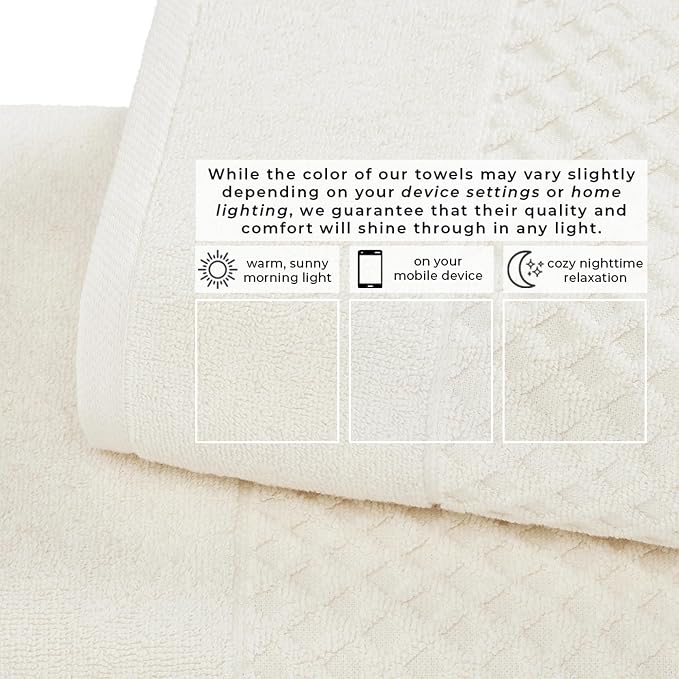 Great Bay Home Bath Towels - 100% Cotton 6 Piece Bath Sheet Set - Diamond Waffle Weave - Absorbent, Durable, Quick-Dry Towels for Bathroom (Ivory)