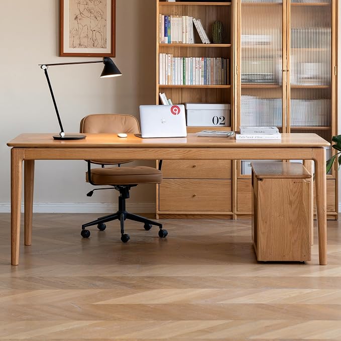 100% Solid Wood Desk, Home Office Computer Desk, Modern Writing Desk for Study, Dining Room & Living Space Natural Wood Color 47.24" W