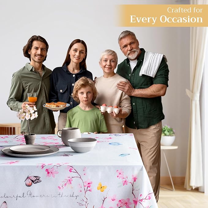 Maison d' Hermine Table Cloth Rectangle Table 100% Cotton 54 x 72 Inches Tablecloth Reusable Decorative for Dining Room Farmhouse Home Valentines Day Decorations Spring Summer - Blossoms in Spring