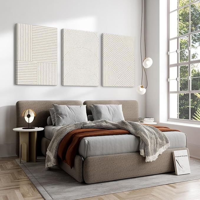 Beige Abstract Wall Art Pictures Boho Modern Canvas Wall Decor Neutral Line Wall Art Minimalist Art Abstract Beige Prints Painting Modern Artwork for Living Room Bedroom 16x24x3 Inch Ready to Hang