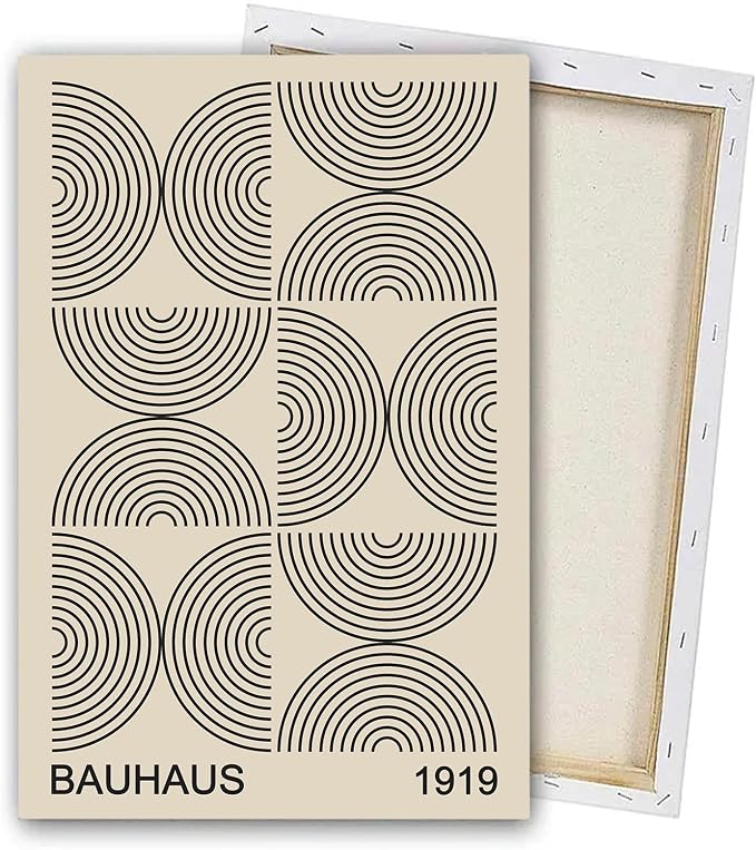 Bauhaus Canvas Wall Art Boho Minimalist Posters Black and Beige Artwork Abstract Neutral Prints Geometric Gallery Wall Art Bauhaus Exhibition Poster Mid Century Modern Painting 16x24inch Wood Framed