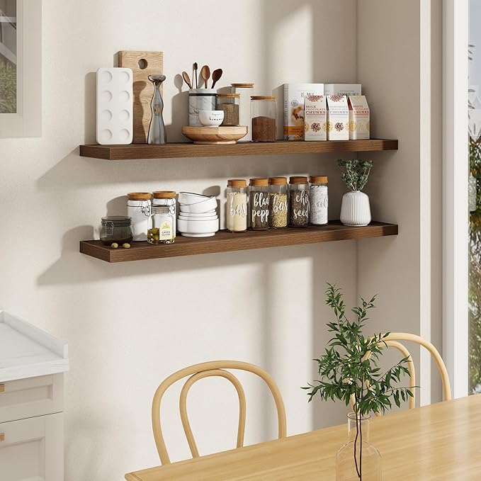 55"W x 9.3"D Floating Shelves for Wall, Wall Mounted Bathroom Shelves 1 Pack Deep Floating Shelf for Bedroom Kitchen Living Room, Rustic Wooden Wall Shelf with Invisible Bracket for Books Decor