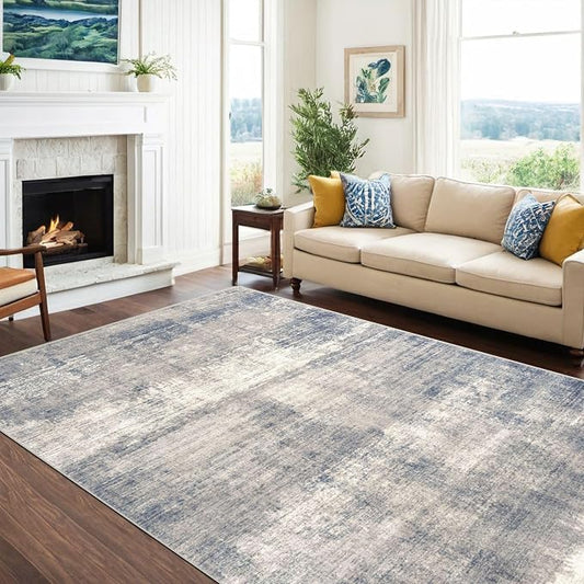 6x9 Area Rug, Ultra-Soft Washable Rug for Living Room, Dinner Room, Bedroom, Non-Slip Modern Abstract Rug, Indoor Carpet Large Area Rug, Gardual-Blue